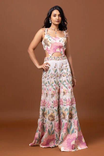Ivory White Cut Out Style Jumpsuit Set