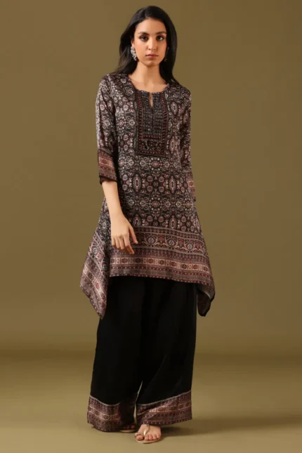 Deep Black Soft Flared Pant Set